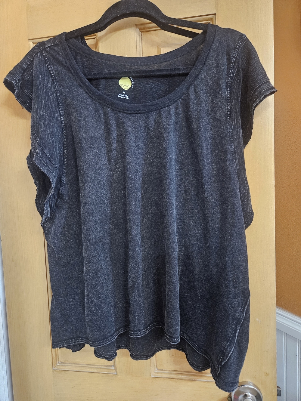 Daily Practice By Anthropologie Washed Black Short Sleeve Women's Top